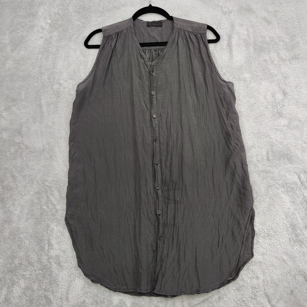 CP‎ Shades Tunic Shirt Midi Dress Silk Cotton Blend Gray XS Button Front Flowy